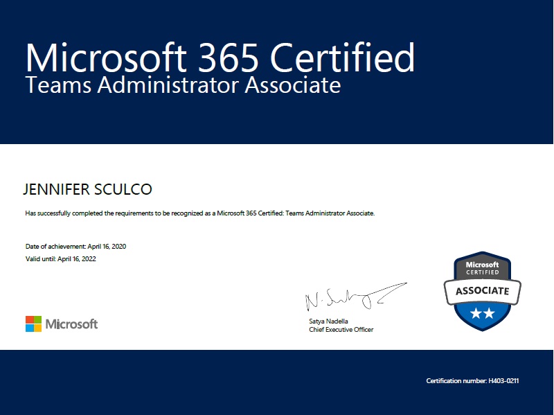 Ventunocento Srl Certificazione Microsoft 365 Teams